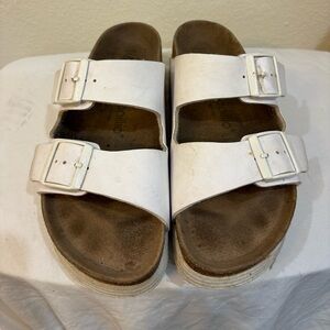 Papillio by Birkenstock Platform Sandals White Adjustable Buckle Slides Size 39